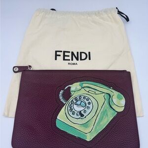 Fendi Maroon Clutch with Retro Phone Design